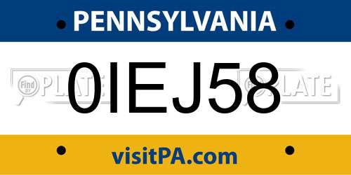 0IEJ58 Pennsylvania License Plate
