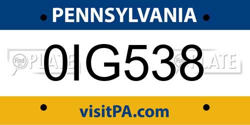 0IG538 Pennsylvania License Plate