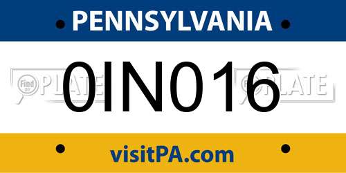 0IN016 Pennsylvania License Plate