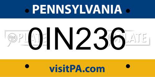 0IN236 Pennsylvania License Plate