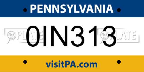 0IN313 Pennsylvania License Plate
