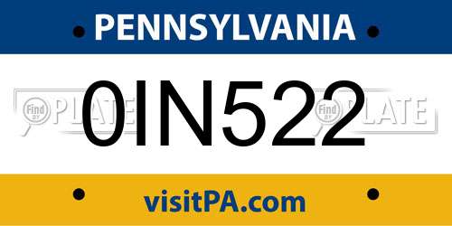 0IN522 Pennsylvania License Plate