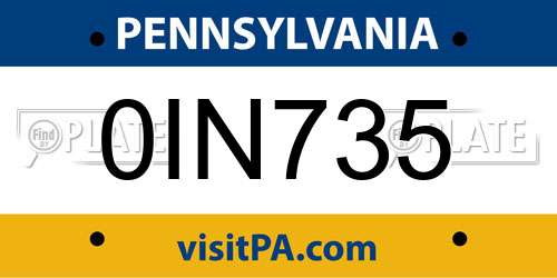 0IN735 Pennsylvania License Plate