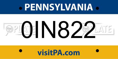 0IN822 Pennsylvania License Plate