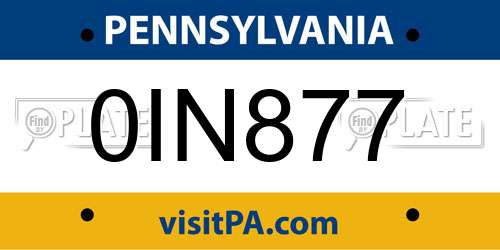0IN877 Pennsylvania License Plate