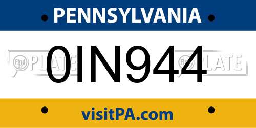 0IN944 Pennsylvania License Plate