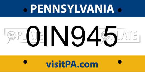 0IN945 Pennsylvania License Plate