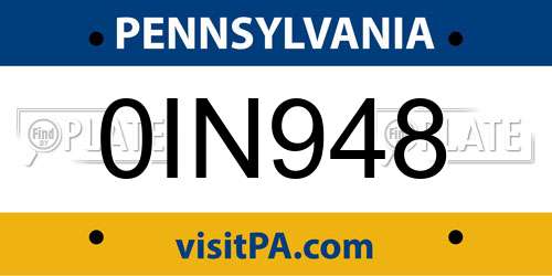 0IN948 Pennsylvania License Plate