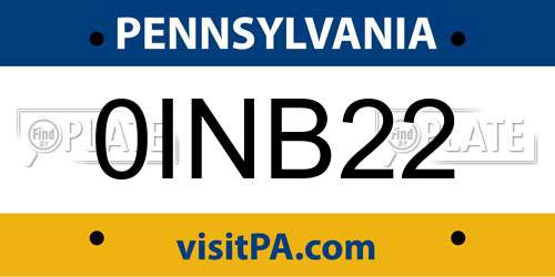 0INB22 Pennsylvania License Plate