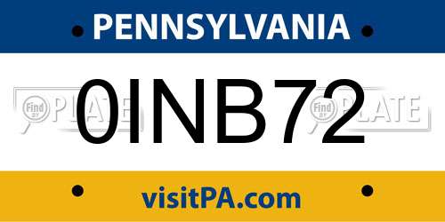 0INB72 Pennsylvania License Plate