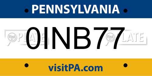 0INB77 Pennsylvania License Plate