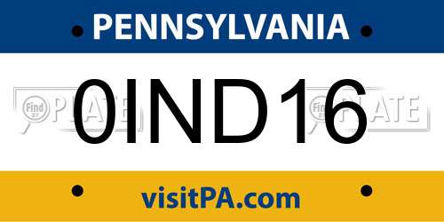 0IND16 Pennsylvania License Plate
