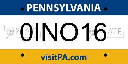 0INO16 Pennsylvania License Plate