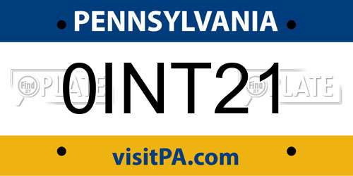 0INT21 Pennsylvania License Plate