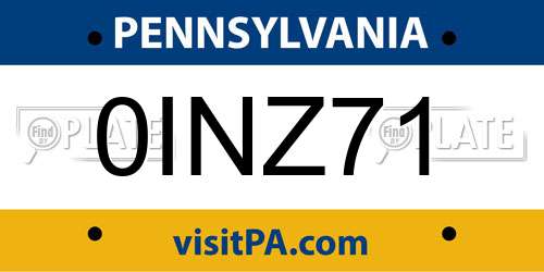 0INZ71 Pennsylvania License Plate