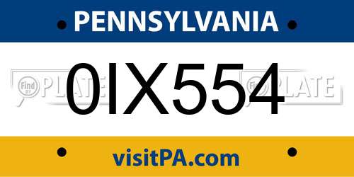 0IX554 Pennsylvania License Plate