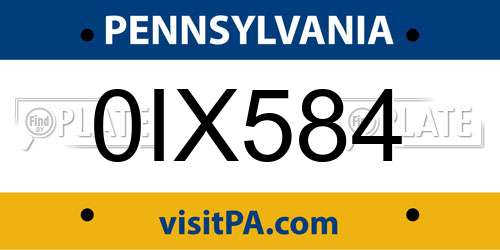 0IX584 Pennsylvania License Plate