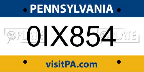 0IX854 Pennsylvania License Plate