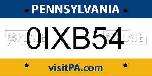 0IXB54 Pennsylvania License Plate