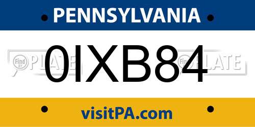 0IXB84 Pennsylvania License Plate