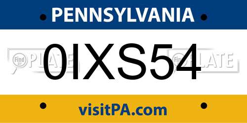 0IXS54 Pennsylvania License Plate