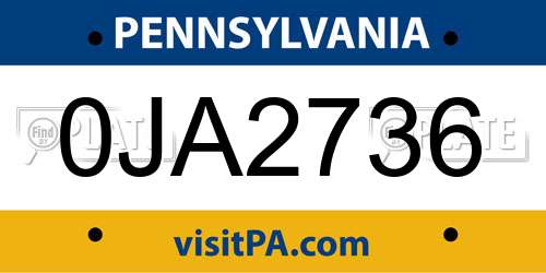 0JA2736 Pennsylvania License Plate