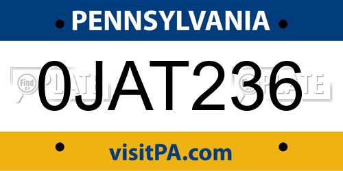 0JAT236 Pennsylvania License Plate