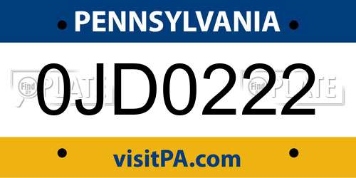 0JD0222 Pennsylvania License Plate