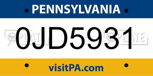 0JD5931 Pennsylvania License Plate