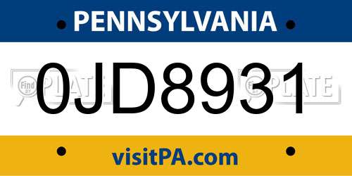 0JD8931 Pennsylvania License Plate