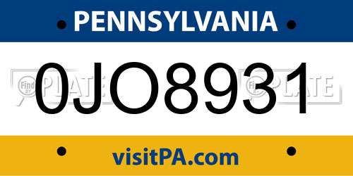 0JO8931 Pennsylvania License Plate