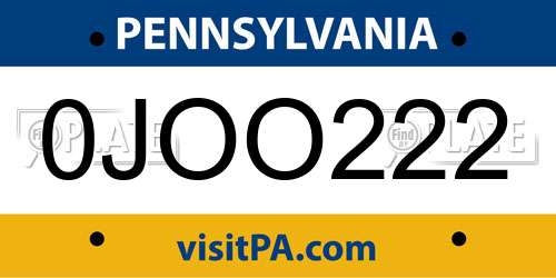0JOO222 Pennsylvania License Plate