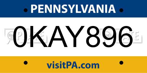 0KAY896 Pennsylvania License Plate