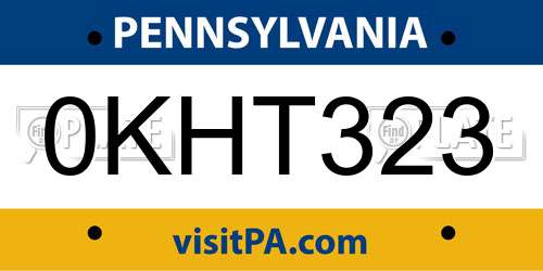 0KHT323 Pennsylvania License Plate