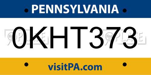 0KHT373 Pennsylvania License Plate