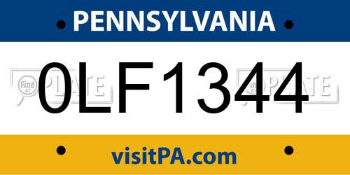 0LF1344 Pennsylvania License Plate