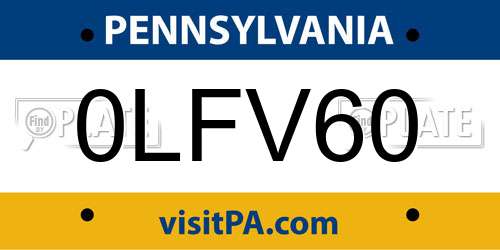 0LFV60 Pennsylvania License Plate