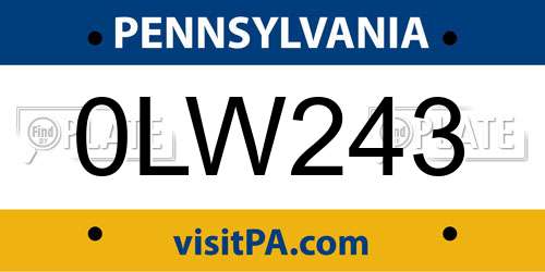 0LW243 Pennsylvania License Plate