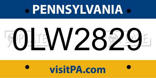 0LW2829 Pennsylvania License Plate