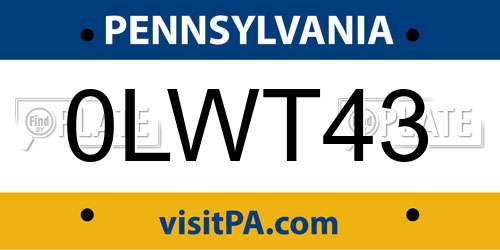 0LWT43 Pennsylvania License Plate