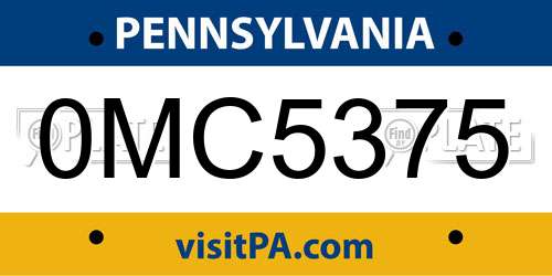 0MC5375 Pennsylvania License Plate
