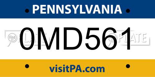 0MD561 Pennsylvania License Plate