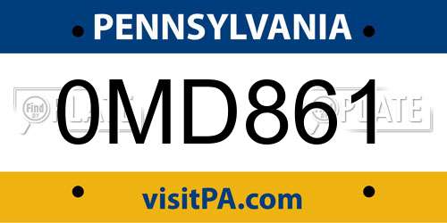 0MD861 Pennsylvania License Plate