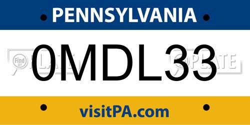 0MDL33 Pennsylvania License Plate