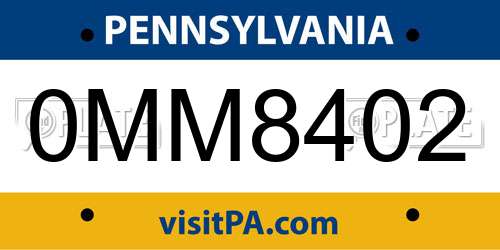 0MM8402 Pennsylvania License Plate