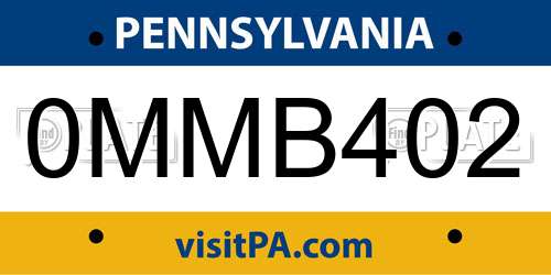 0MMB402 Pennsylvania License Plate