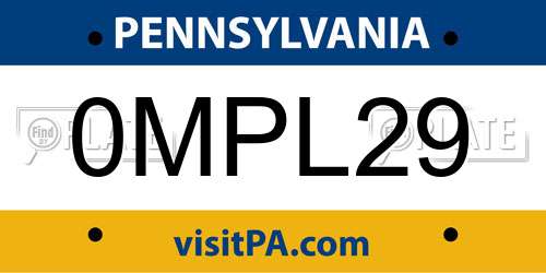 0MPL29 Pennsylvania License Plate