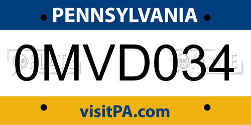 0MVD034 Pennsylvania License Plate