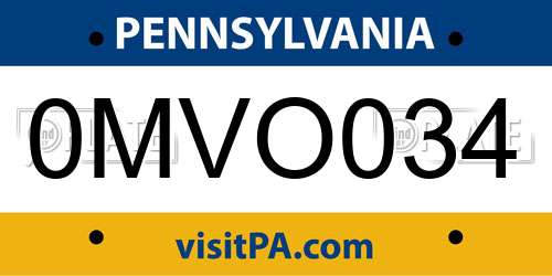 0MVO034 Pennsylvania License Plate