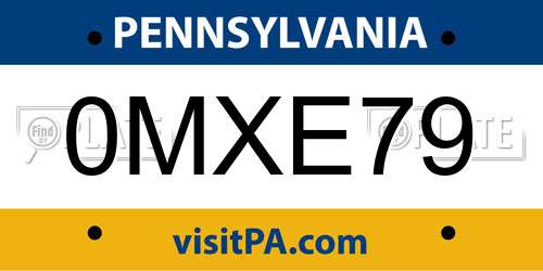 0MXE79 Pennsylvania License Plate